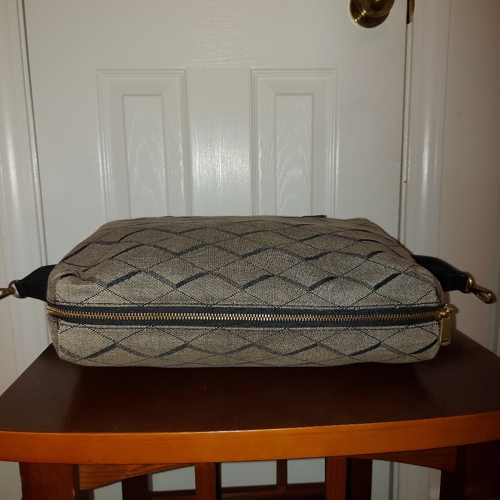 ✔️Fossil Beige Woven Satchel with Black Leather Handles, EUC - Picture 7 of 13